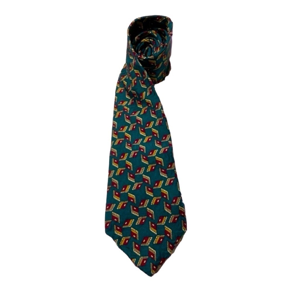 CHAPS RALPH LAUREN DARK BLUE BURGUNDY GOLD PRINT‎ TIE Made in the USA EUC